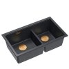 QUADRON | LOGAN 120 | granitowy zlewozmywak kuchenny BLACK DIAMOND + MIEDŹ PVD | wymiar: 76 x 45 x 23,5 cm | 2-komorowy wpuszczany | podbudowa szafki od: 80 cm HQL7645U8PVDC1I